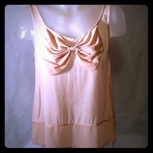 Womens Peach Mix Media Bow Tank Blouse sz S EUC
